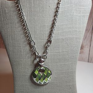 Lia Sophia "OBSIDIAN" Pendant with Silver Tone & Aqua Linked Necklace